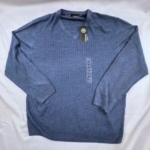 Weatherproof Vintage V Neck Sweater Men‎ XXL Blue Basketweave Long Sleeve NEW